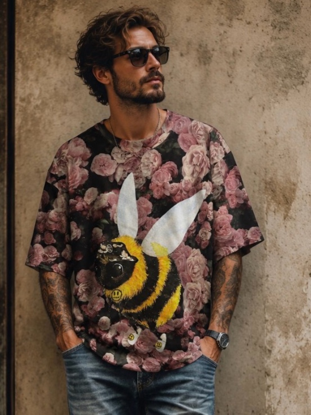 DREW HOUSE Ltd Ed Bizzy Roses Collector T-Shirt SS Oversized Pink\Black L